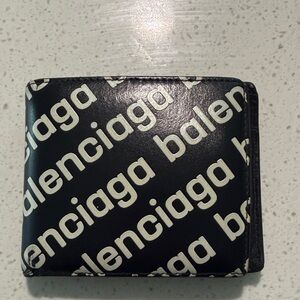Balenciaga Black All Over Print Glow In TheWallet with White Diagonal Logo Print